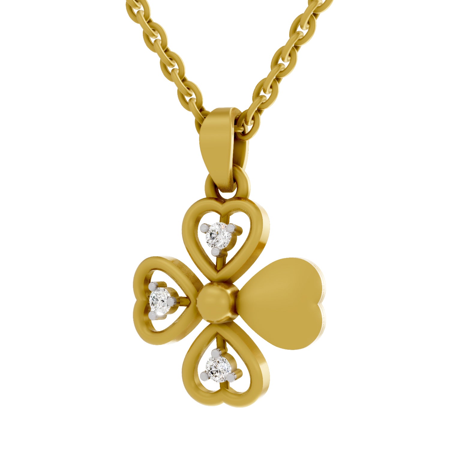 Lab Grown Diamond Pendant Necklace 0.08 Carat Round Shape 925 Sterling Silver Yellow Gold Plated Floral Pendant Necklace