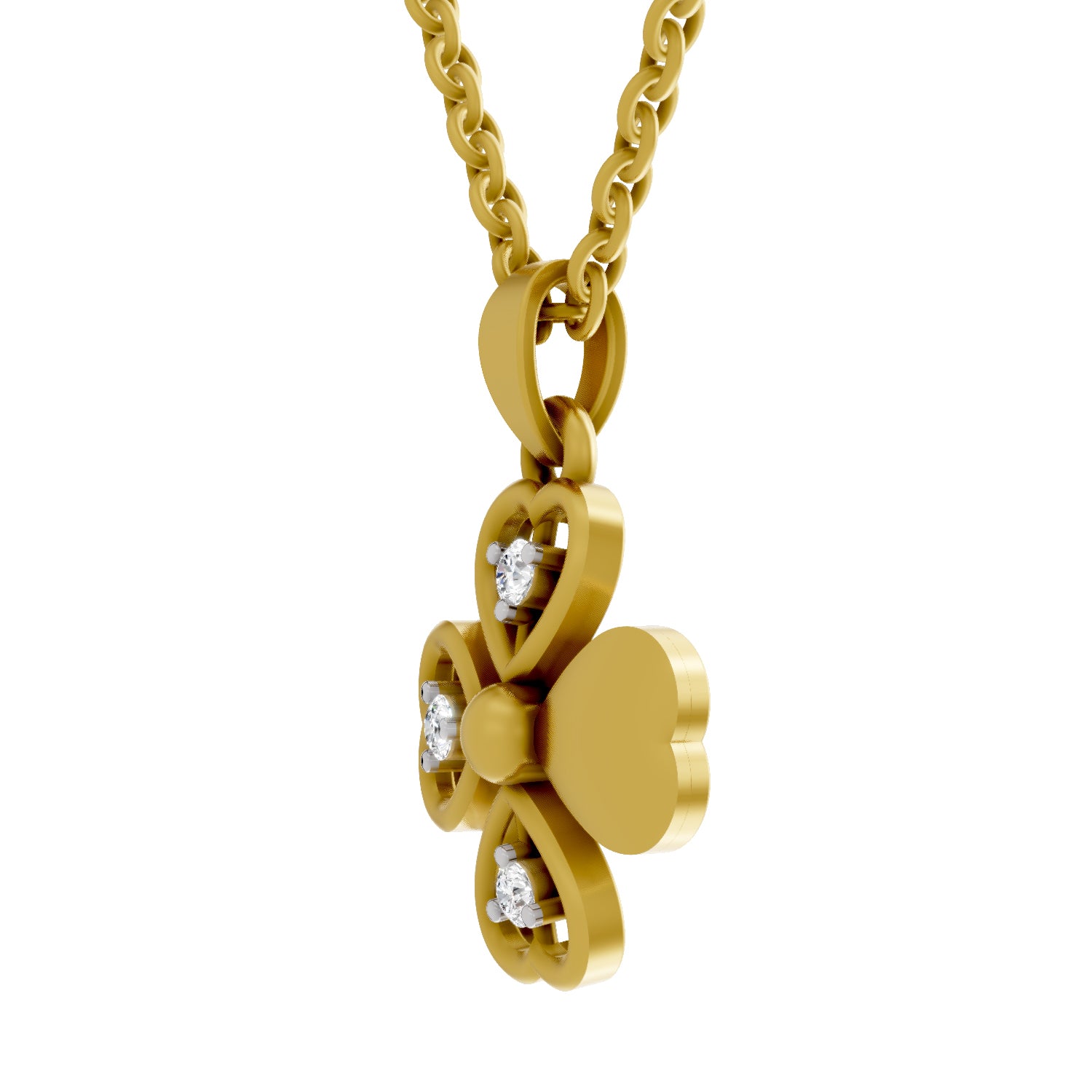 Lab Grown Diamond Pendant Necklace 0.08 Carat Round Shape 925 Sterling Silver Yellow Gold Plated Floral Pendant Necklace
