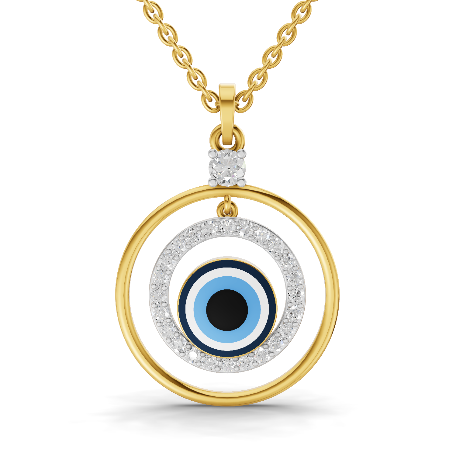 Lab Grown Diamond Pendant Necklace 0.59 Carat IGI Certified Round Shape F-G VS Quality| 925 Sterling Silver Gold Plated Evil Eye Pendant Necklace