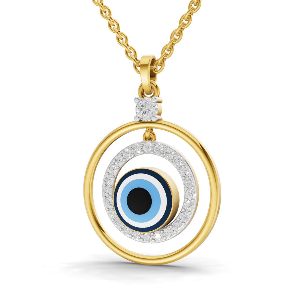 Lab Grown Diamond Pendant Necklace 0.59 Carat IGI Certified Round Shape F-G VS Quality| 925 Sterling Silver Gold Plated Evil Eye Pendant Necklace