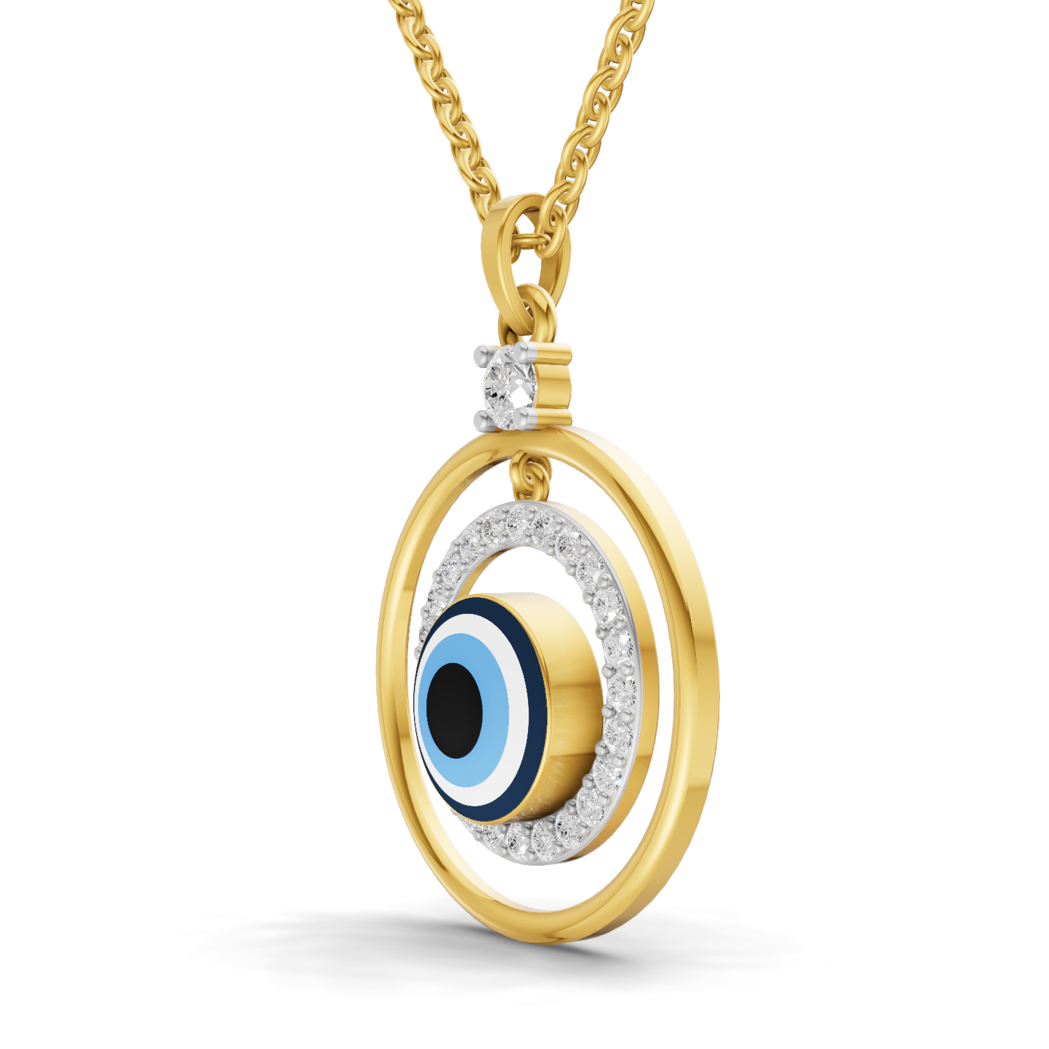 Lab Grown Diamond Pendant Necklace 0.59 Carat IGI Certified Round Shape F-G VS Quality| 925 Sterling Silver Gold Plated Evil Eye Pendant Necklace