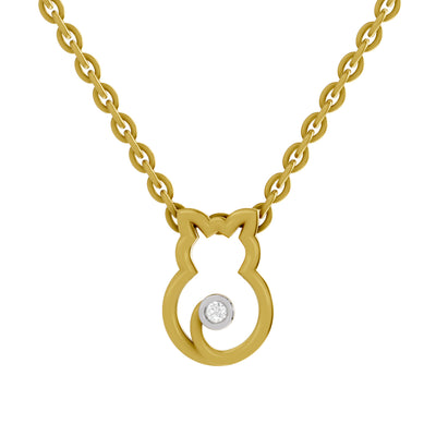 Lab Grown Diamond Necklace 0.02 Carat Round Shape 925 Sterling Silver Yellow Gold Plated Celestial Cat pendant