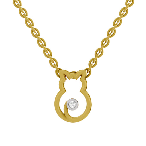 Lab Grown Diamond Necklace 0.02 Carat Round Shape 925 Sterling Silver Yellow Gold Plated Celestial Cat pendant