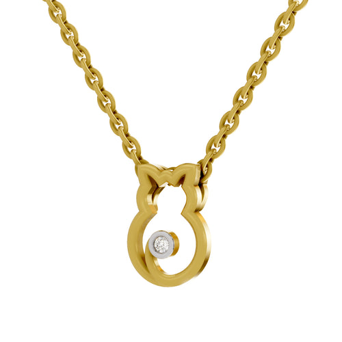 Lab Grown Diamond Necklace 0.02 Carat Round Shape 925 Sterling Silver Yellow Gold Plated Celestial Cat pendant