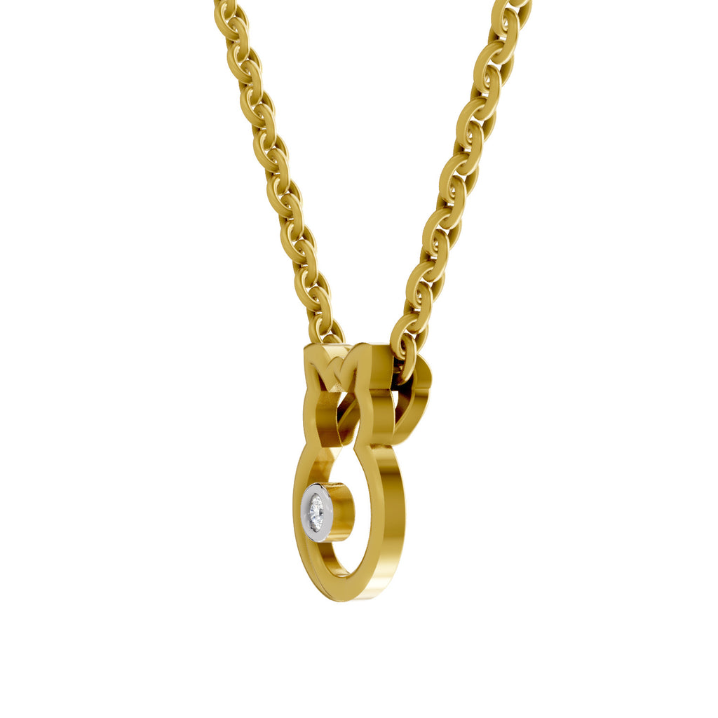 Lab Grown Diamond Necklace 0.02 Carat Round Shape 925 Sterling Silver Yellow Gold Plated Celestial Cat pendant
