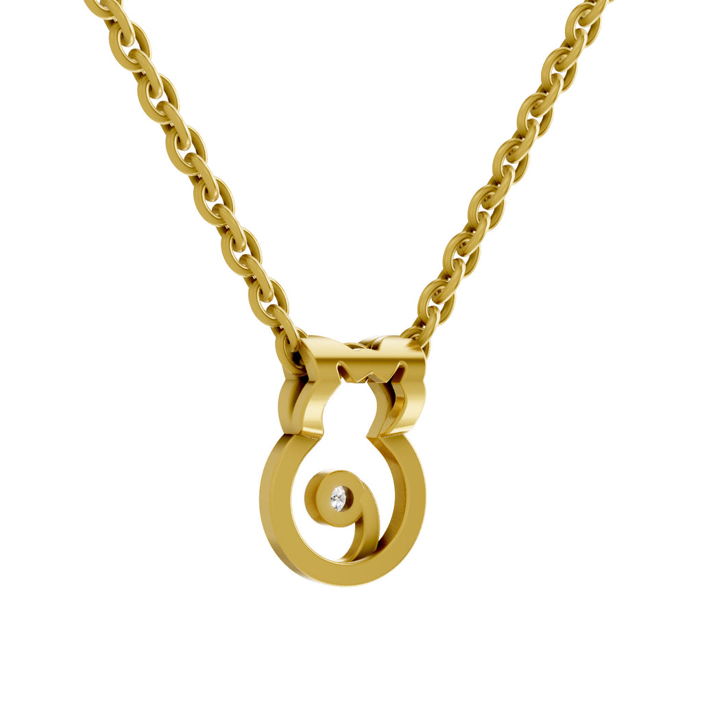 Lab Grown Diamond Necklace 0.02 Carat Round Shape 925 Sterling Silver Yellow Gold Plated Celestial Cat pendant