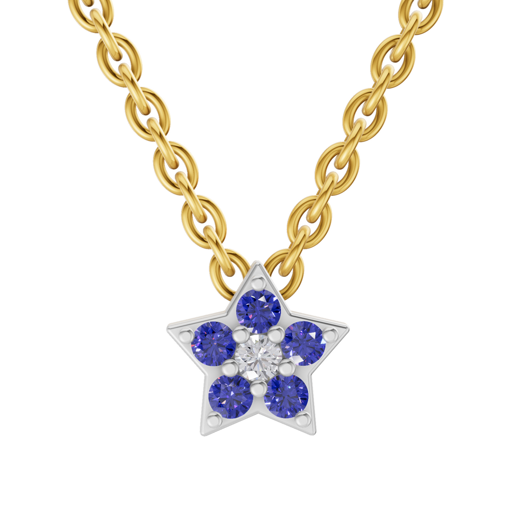 Lab Grown Diamond Pendant Necklace 0.02 Carat Round Shape 925 Sterling Silver Gold Plated Star Pendant Necklace