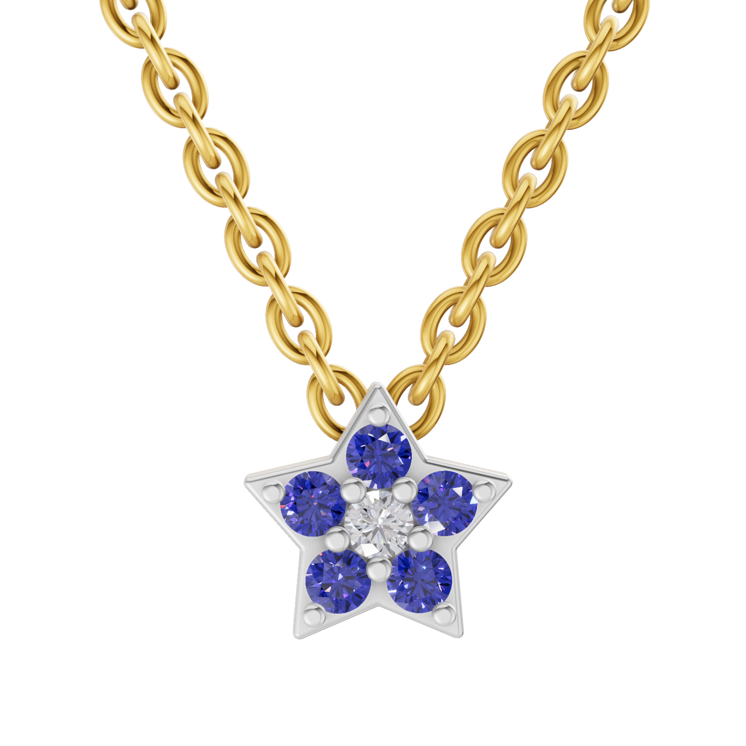 Lab Grown Diamond Pendant Necklace 0.02 Carat Round Shape 925 Sterling Silver Gold Plated Star Pendant Necklace