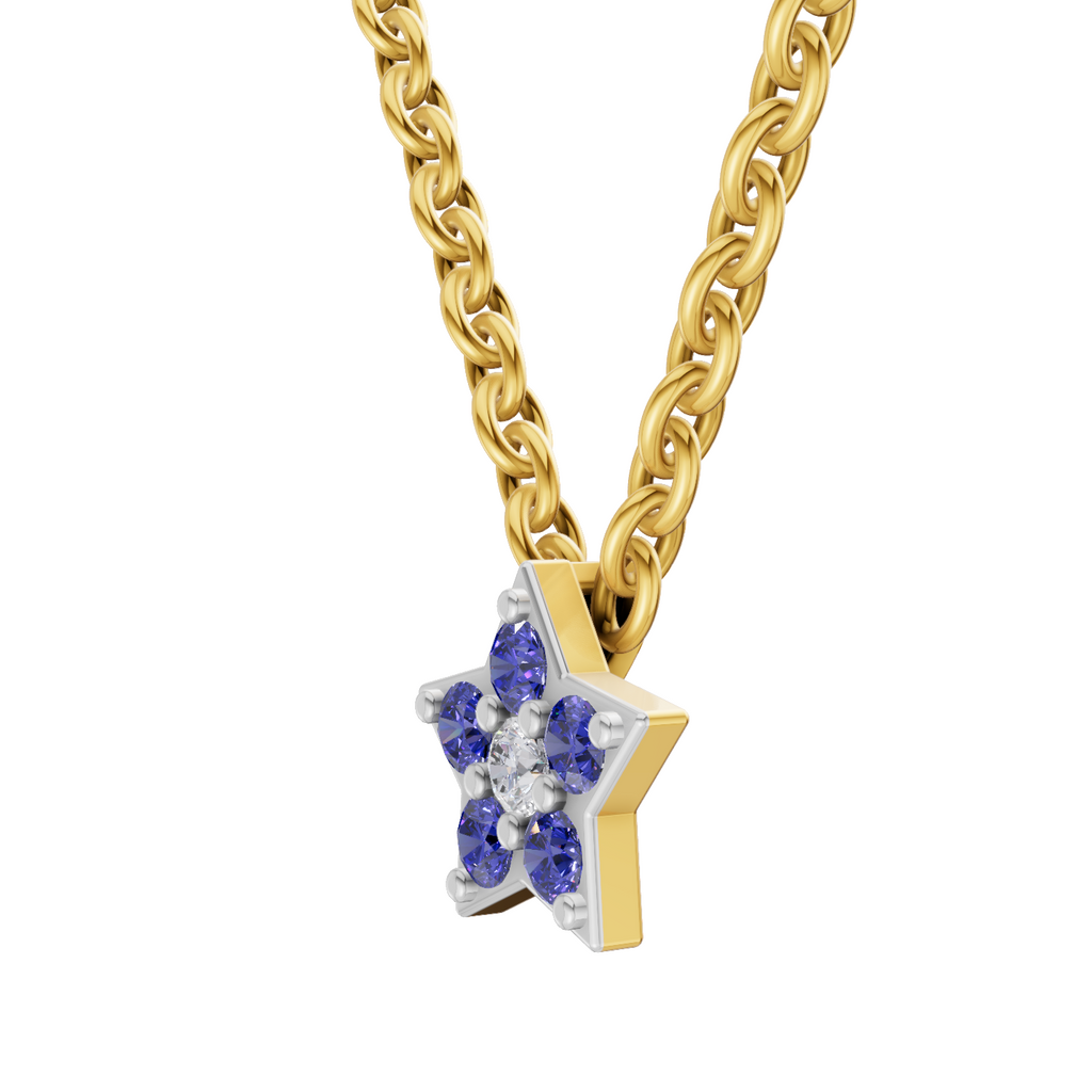 Lab Grown Diamond Pendant Necklace 0.02 Carat Round Shape 925 Sterling Silver Gold Plated Star Pendant Necklace