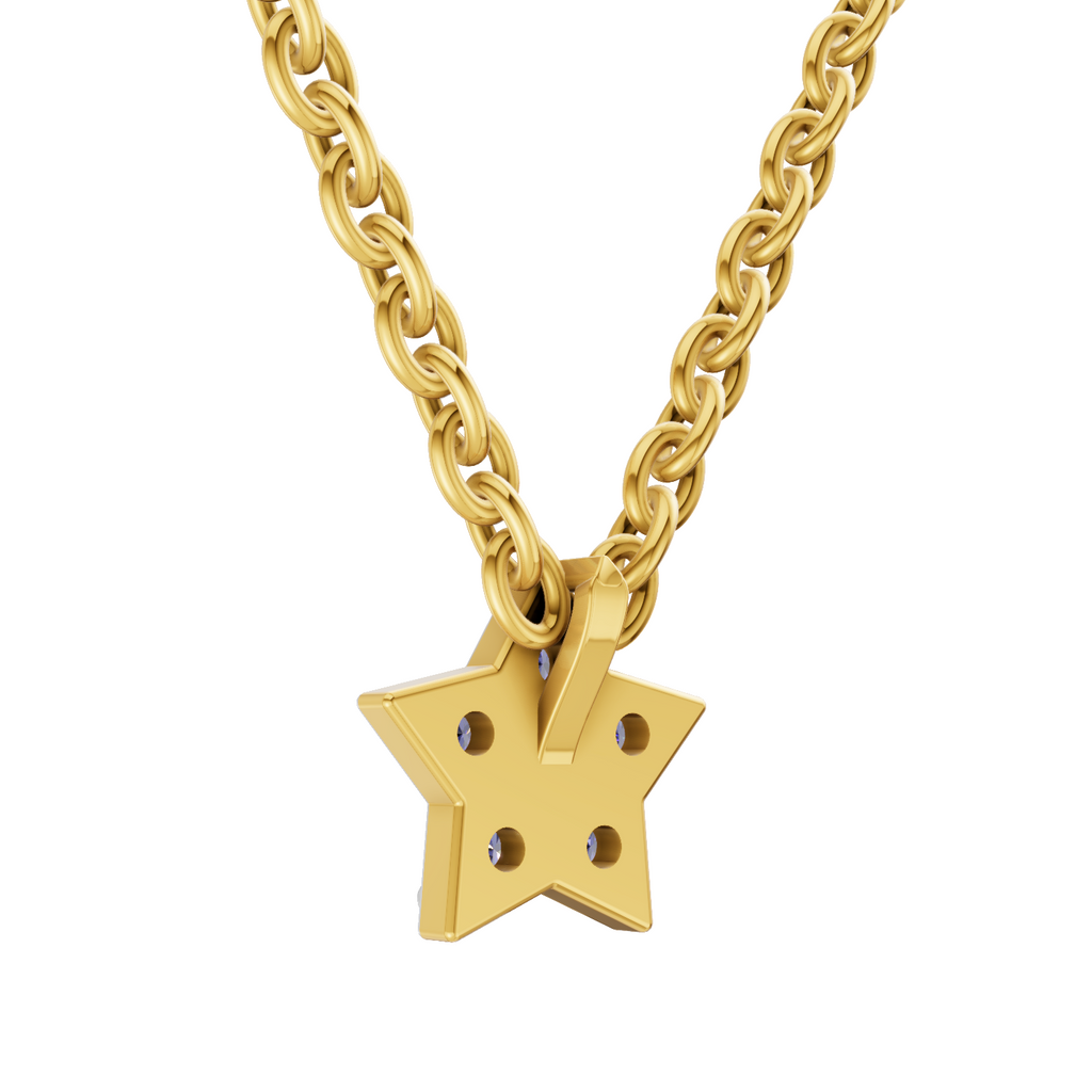 Lab Grown Diamond Pendant Necklace 0.02 Carat Round Shape 925 Sterling Silver Gold Plated Star Pendant Necklace