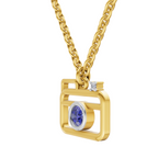 Lab Grown Diamond Pendant Necklace 0.01 Carat Round Shape 925 Sterling Silver Gold Plated Camera Pendant Necklace