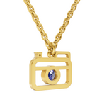 Lab Grown Diamond Pendant Necklace 0.01 Carat Round Shape 925 Sterling Silver Gold Plated Camera Pendant Necklace