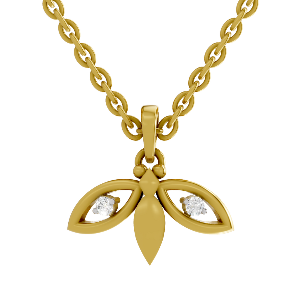 Lab Grown Diamond Pendant Necklace 0.04 Carat Round Shape 925 Sterling Silver Gold Plated Bee Pendant Necklace