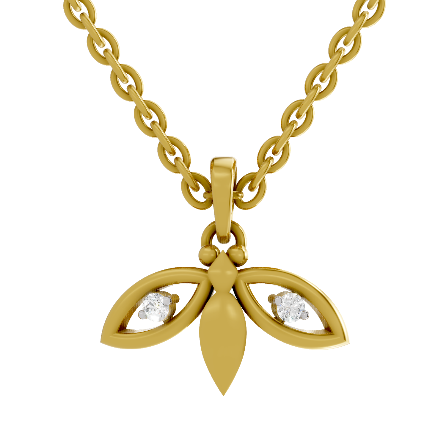 Lab Grown Diamond Pendant Necklace 0.04 Carat Round Shape 925 Sterling Silver Gold Plated Bee Pendant Necklace