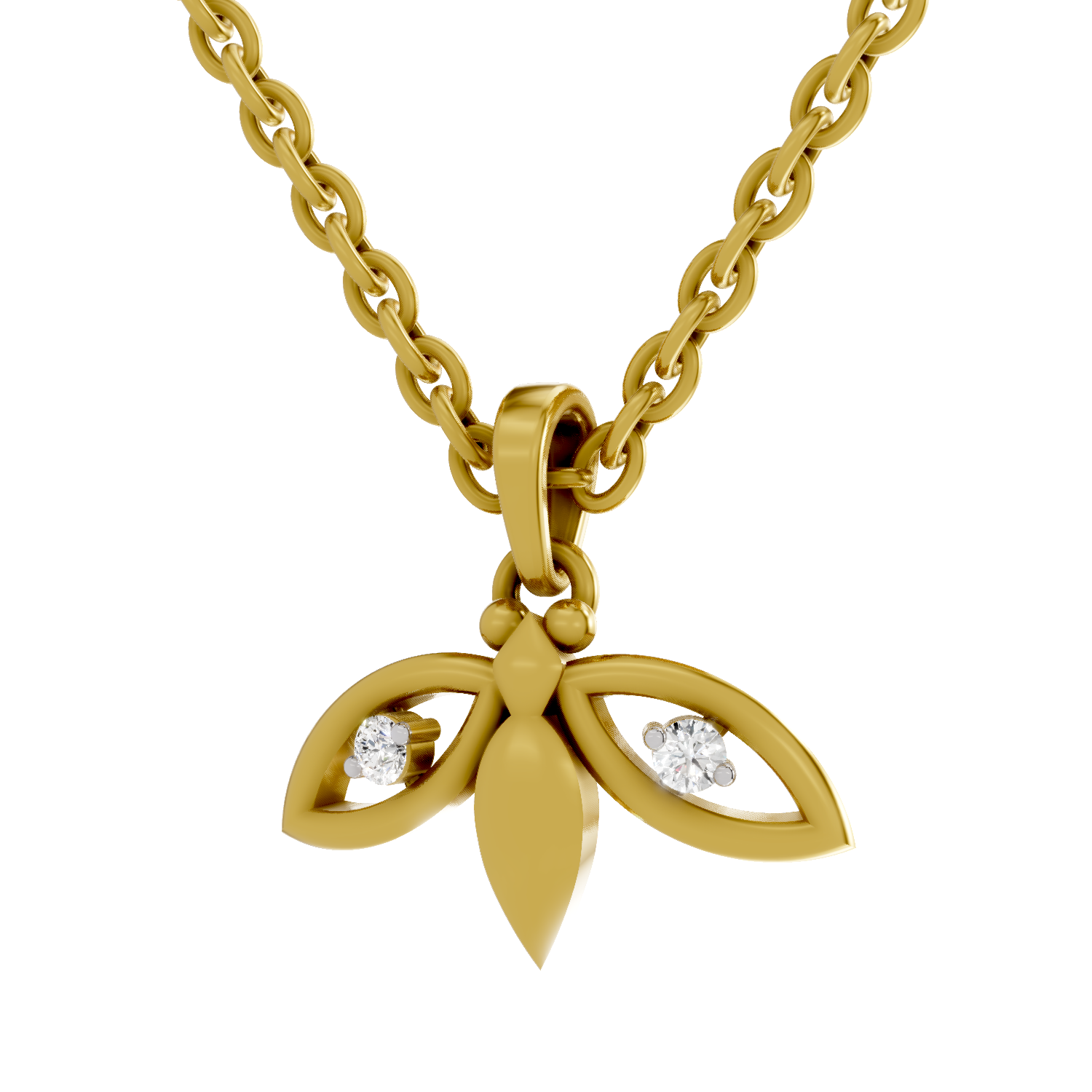 Lab Grown Diamond Pendant Necklace 0.04 Carat Round Shape 925 Sterling Silver Gold Plated Bee Pendant Necklace