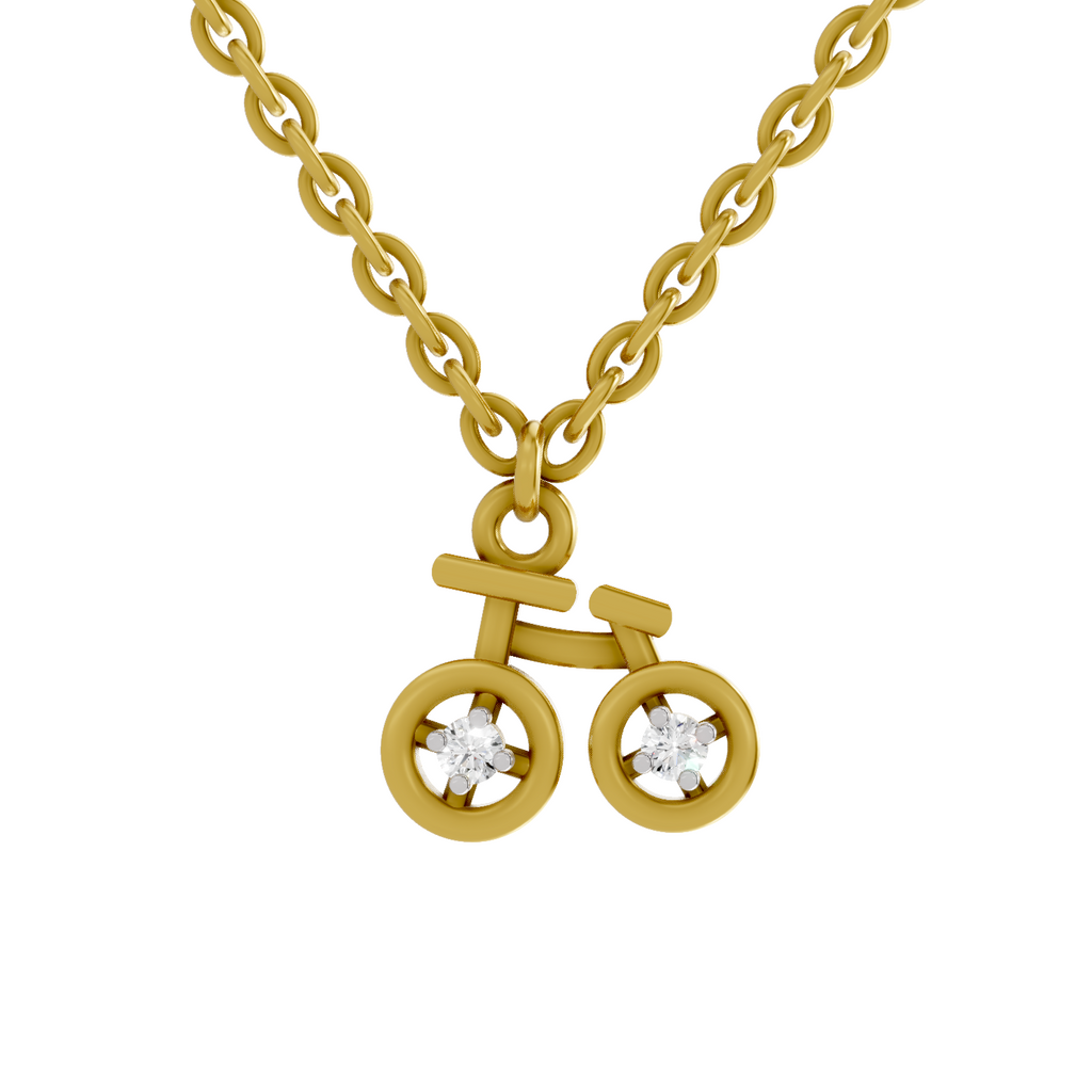 Lab Grown Diamond Pendant Necklace 0.04 Carat Round Shape 925 Sterling Silver Gold Plated Cycle Pendant Necklace