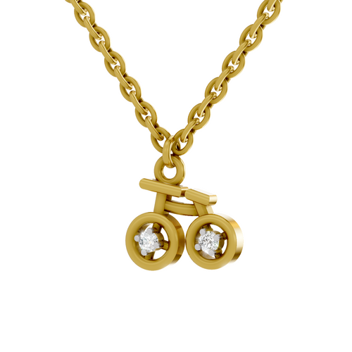 Lab Grown Diamond Pendant Necklace 0.04 Carat Round Shape 925 Sterling Silver Gold Plated Cycle Pendant Necklace