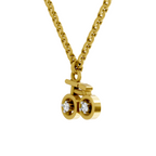 Lab Grown Diamond Pendant Necklace 0.04 Carat Round Shape 925 Sterling Silver Gold Plated Cycle Pendant Necklace