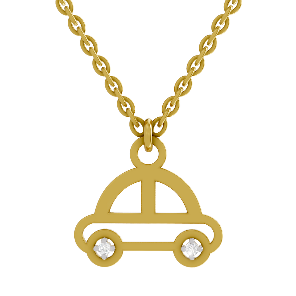 Lab Grown Diamond Pendant Necklace 0.02 Carat Round Shape 925 Sterling Silver Gold Plated Car Pendant Necklace