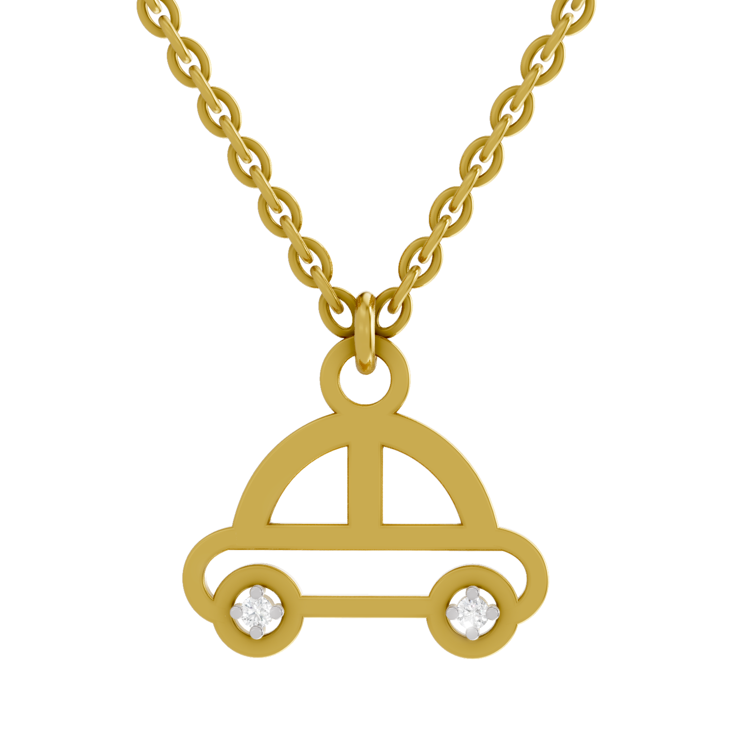 Lab Grown Diamond Pendant Necklace 0.02 Carat Round Shape 925 Sterling Silver Gold Plated Car Pendant Necklace
