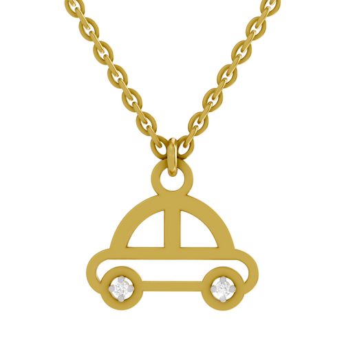 Lab Grown Diamond Pendant Necklace 0.02 Carat Round Shape 925 Sterling Silver Gold Plated Car Pendant Necklace