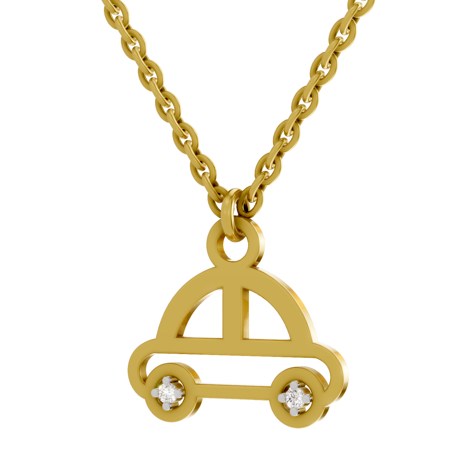 Lab Grown Diamond Pendant Necklace 0.02 Carat Round Shape 925 Sterling Silver Gold Plated Car Pendant Necklace