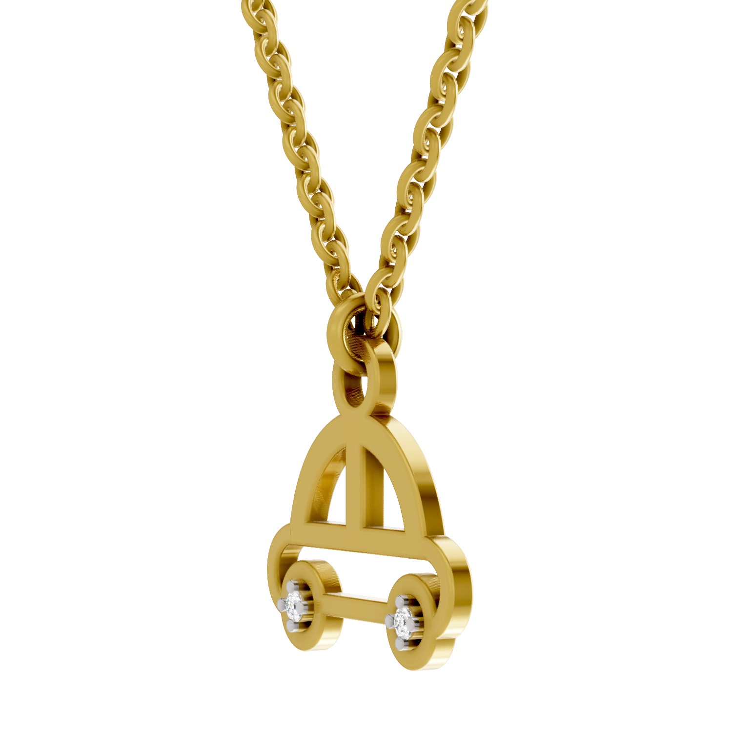 Lab Grown Diamond Pendant Necklace 0.02 Carat Round Shape 925 Sterling Silver Gold Plated Car Pendant Necklace