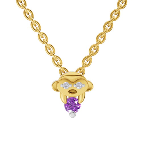 Lab Grown Diamond Pendant Necklace 0.02 Carat Round Shape 925 Sterling Silver Gold Plated Twinkle Toes Monkey Pendant Necklace