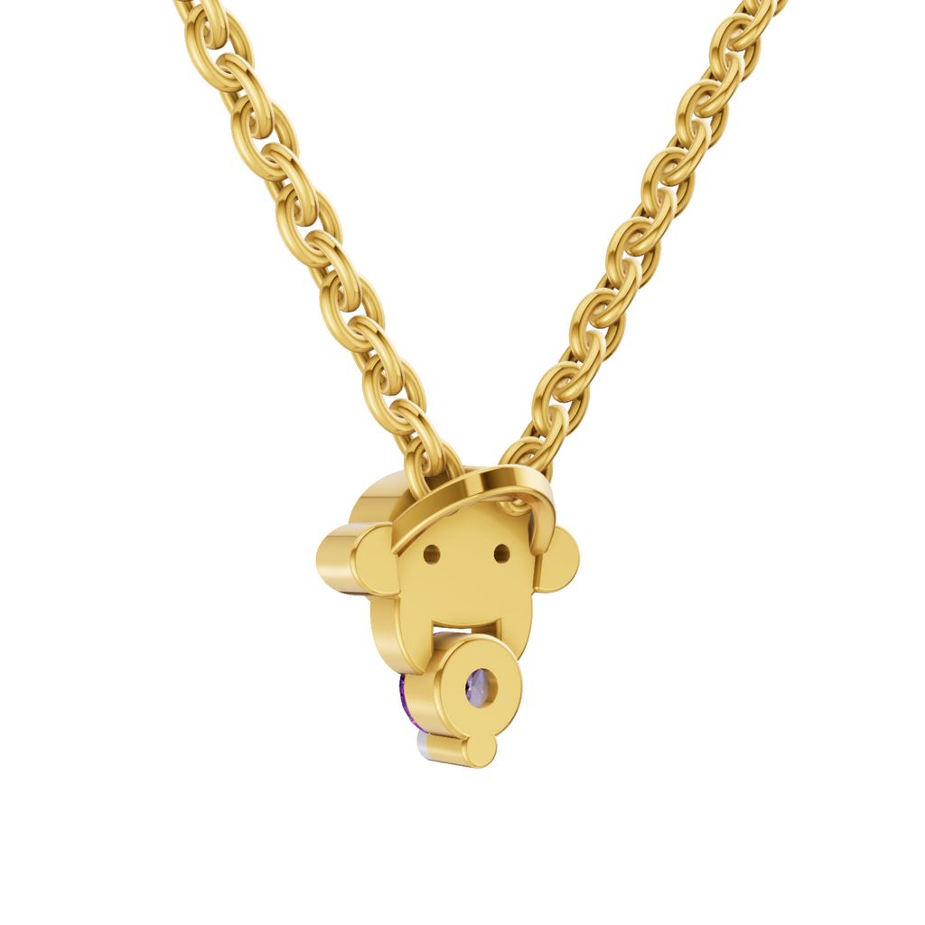 Lab Grown Diamond Pendant Necklace 0.02 Carat Round Shape 925 Sterling Silver Gold Plated Twinkle Toes Monkey Pendant Necklace