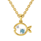 Lab Grown Diamond Pendant Necklace 0.02 Carat Round Shape 925 Sterling Silver Gold Plated Fish Pendant Necklace
