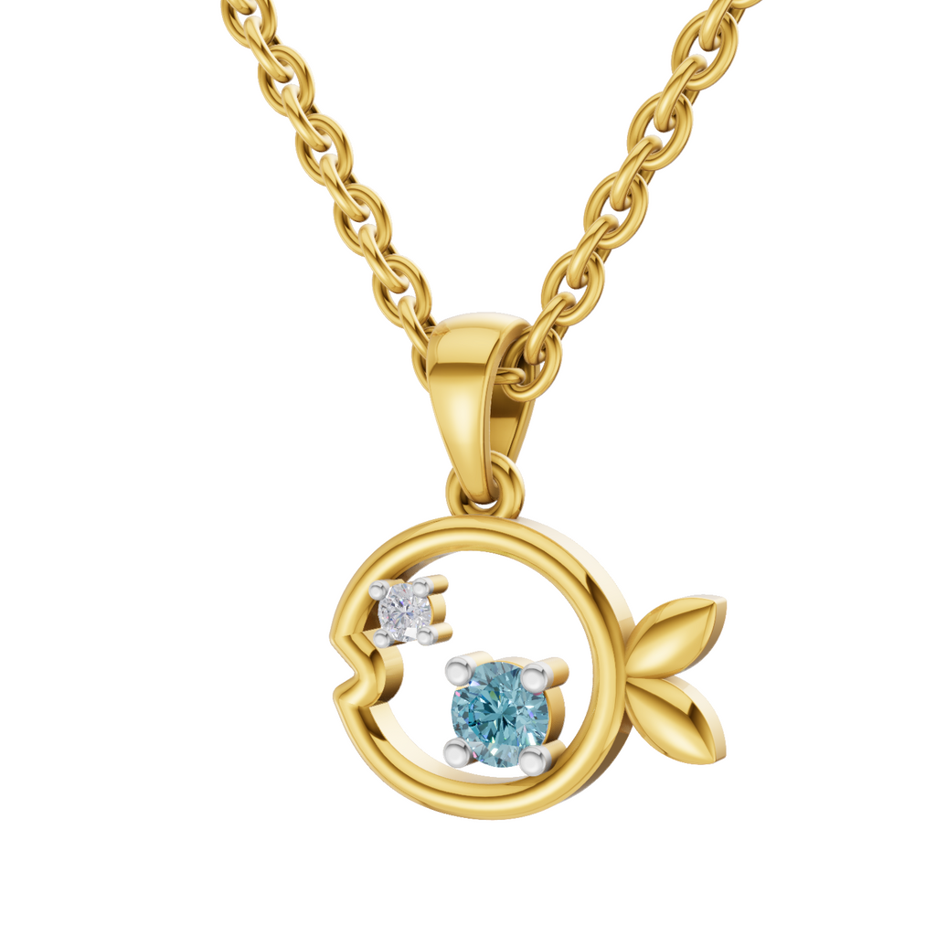 Lab Grown Diamond Pendant Necklace 0.02 Carat Round Shape 925 Sterling Silver Gold Plated Fish Pendant Necklace