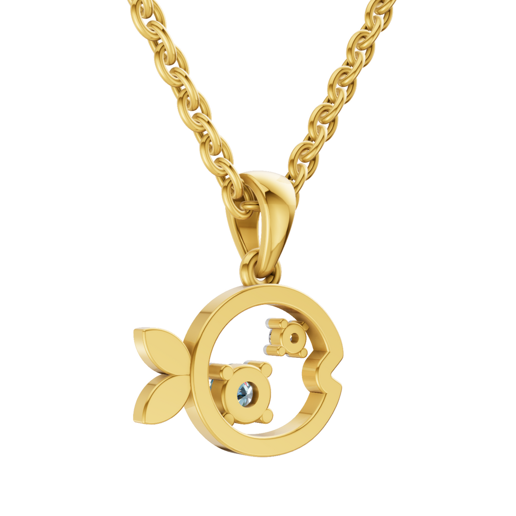 Lab Grown Diamond Pendant Necklace 0.02 Carat Round Shape 925 Sterling Silver Gold Plated Fish Pendant Necklace