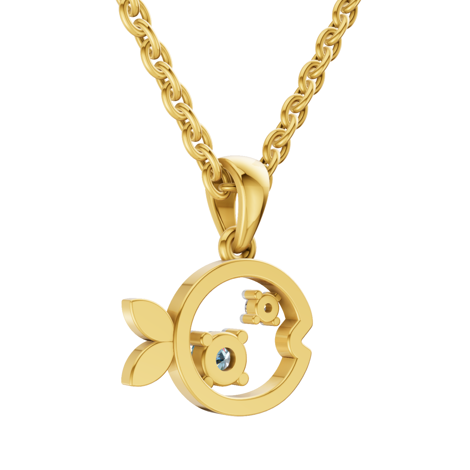 Lab Grown Diamond Pendant Necklace 0.02 Carat Round Shape 925 Sterling Silver Gold Plated Fish Pendant Necklace