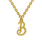 Lab Grown Diamond Pendant Necklace 0.02 Carat Round Shape 925 Sterling Silver Gold Plated Initial B Pendant Necklace