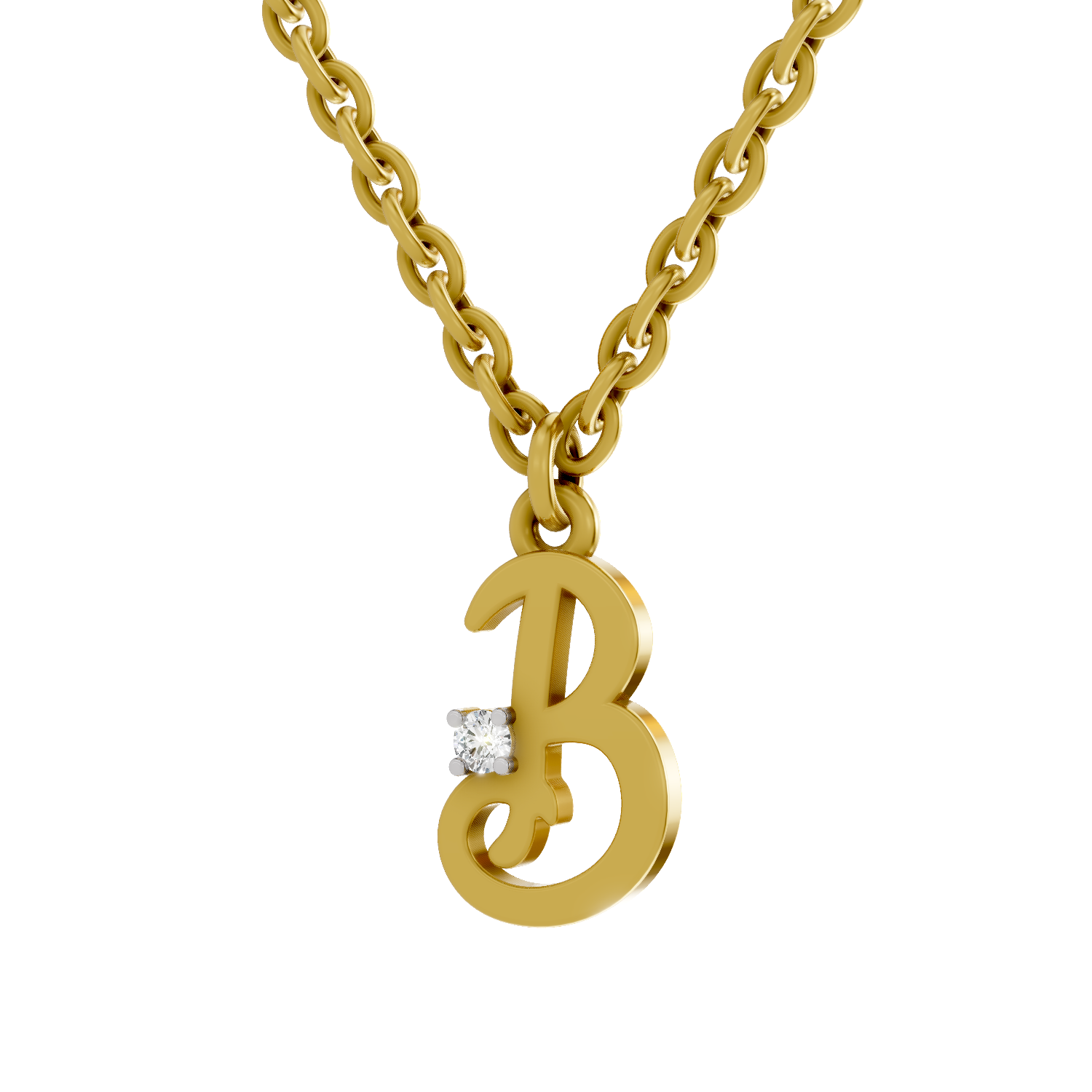 Lab Grown Diamond Pendant Necklace 0.02 Carat Round Shape 925 Sterling Silver Gold Plated Initial B Pendant Necklace