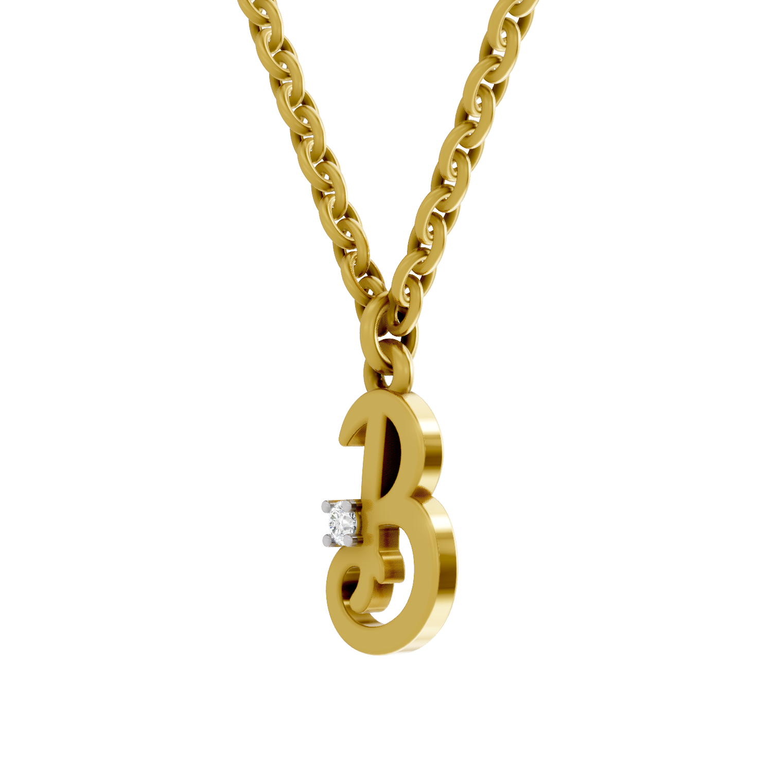Lab Grown Diamond Pendant Necklace 0.02 Carat Round Shape 925 Sterling Silver Gold Plated Initial B Pendant Necklace