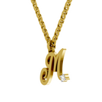 Lab Grown Diamond Pendant Necklace 0.02 Carat Round Shape 925 Sterling Silver Gold Plated Initial M Pendant Necklace