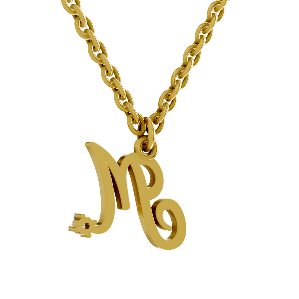 Lab Grown Diamond Pendant Necklace 0.02 Carat Round Shape 925 Sterling Silver Gold Plated Initial M Pendant Necklace