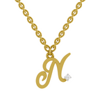 Lab Grown Diamond Pendant Necklace 0.02 Carat Round Shape 925 Sterling Silver Gold Plated Initial N Pendant Necklace