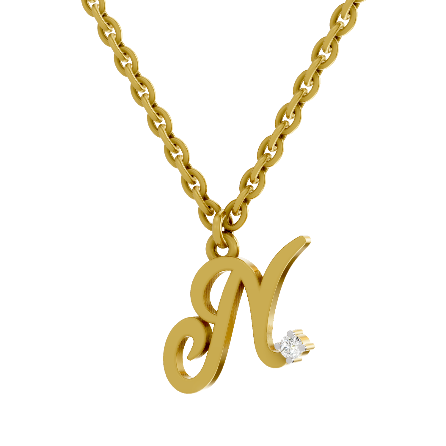 Lab Grown Diamond Pendant Necklace 0.02 Carat Round Shape 925 Sterling Silver Gold Plated Initial N Pendant Necklace