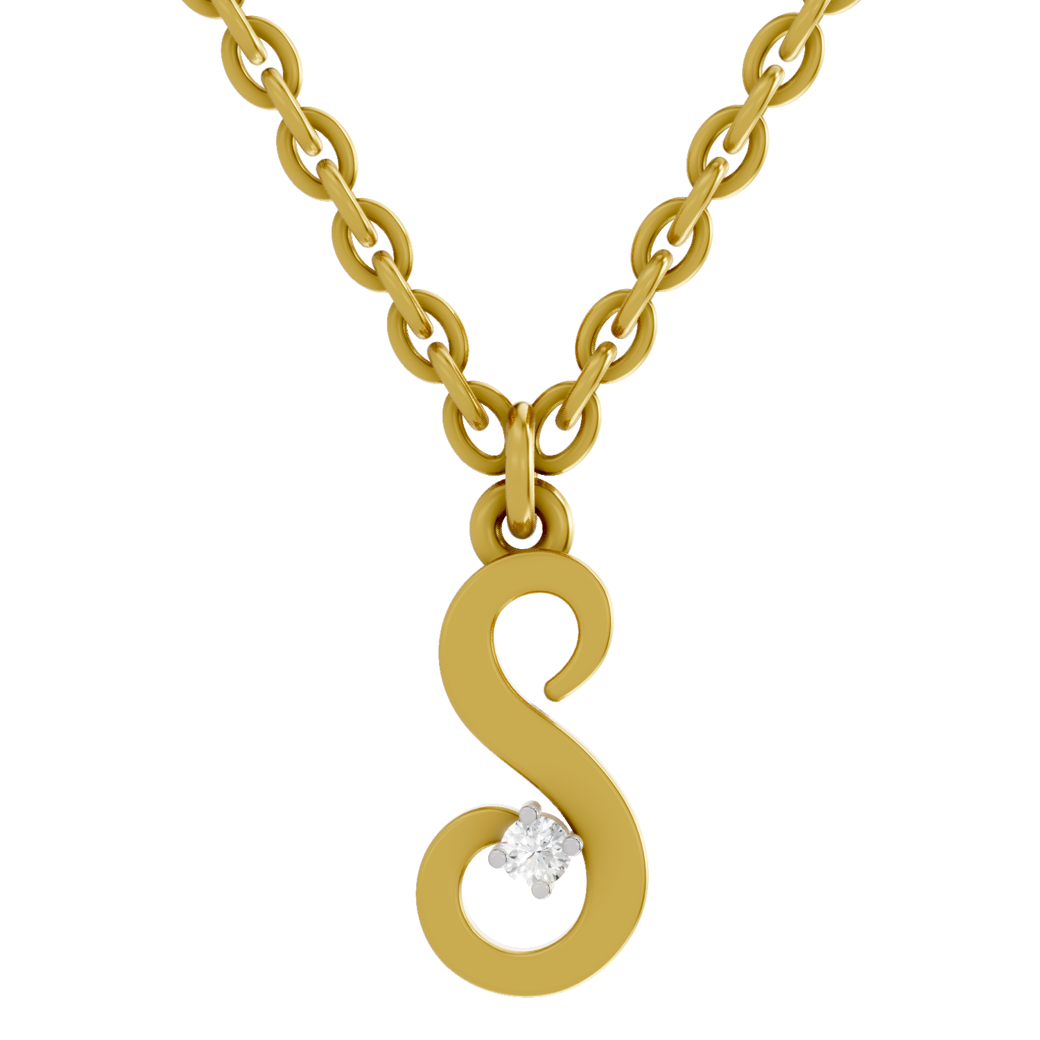 Lab Grown Diamond Pendant Necklace 0.02 Carat Round Shape 925 Sterling Silver Gold Plated Initial S Pendant Necklace