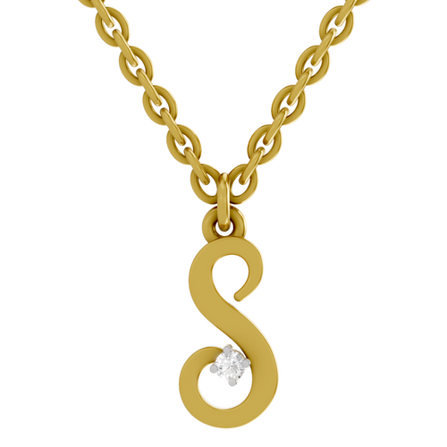 Lab Grown Diamond Pendant Necklace 0.02 Carat Round Shape 925 Sterling Silver Gold Plated Initial S Pendant Necklace