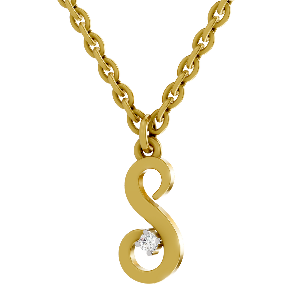 Lab Grown Diamond Pendant Necklace 0.02 Carat Round Shape 925 Sterling Silver Gold Plated Initial S Pendant Necklace