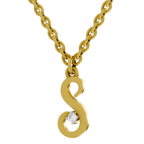 Lab Grown Diamond Pendant Necklace 0.02 Carat Round Shape 925 Sterling Silver Gold Plated Initial S Pendant Necklace