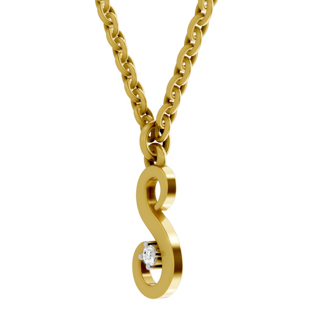 Lab Grown Diamond Pendant Necklace 0.02 Carat Round Shape 925 Sterling Silver Gold Plated Initial S Pendant Necklace