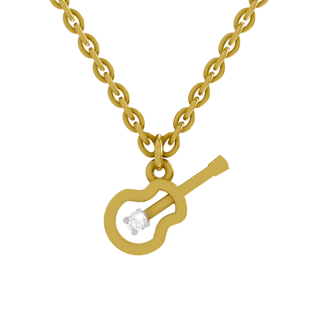 Lab Grown Diamond Pendant Necklace 0.02 Carat Round Shape 925 Sterling Silver Gold Plated Guitar Charm Pendant Necklace