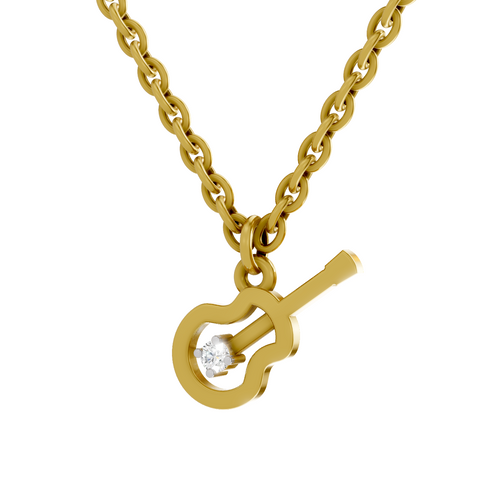 Lab Grown Diamond Pendant Necklace 0.02 Carat Round Shape 925 Sterling Silver Gold Plated Guitar Charm Pendant Necklace