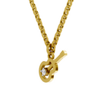 Lab Grown Diamond Pendant Necklace 0.02 Carat Round Shape 925 Sterling Silver Gold Plated Guitar Charm Pendant Necklace