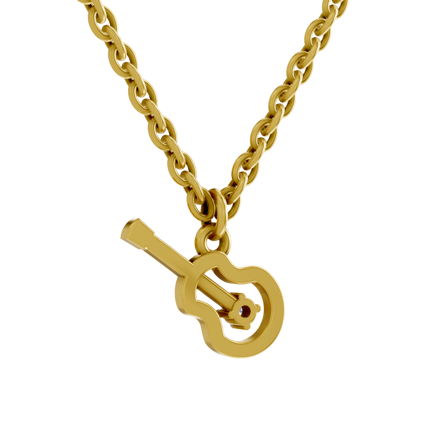 Lab Grown Diamond Pendant Necklace 0.02 Carat Round Shape 925 Sterling Silver Gold Plated Guitar Charm Pendant Necklace