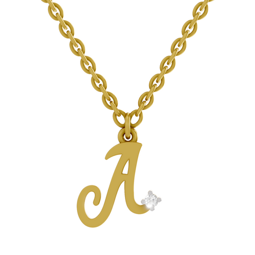 Lab Grown Diamond Pendant Necklace 0.02 Carat Round Shape 925 Sterling Silver Gold Plated Initial A Pendant Necklace